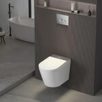 Inodoro inteligente suspendido gris / blanco con bastidor