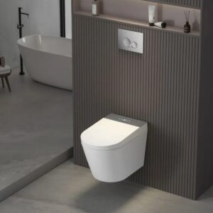 Inodoro inteligente suspendido gris / blanco con bastidor