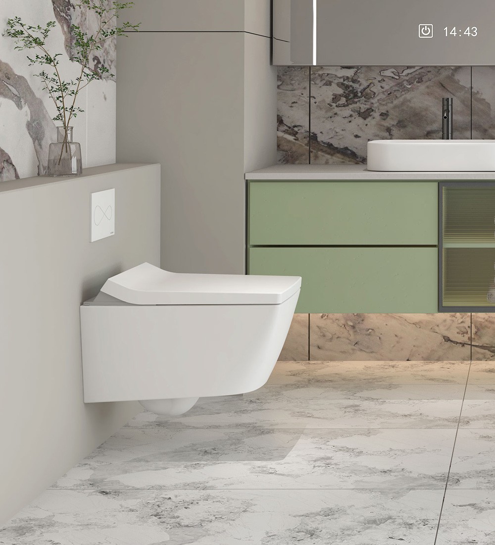 Inodoro inteligente de estilo japonés suspendido rectangular blanco - Vogo Spain