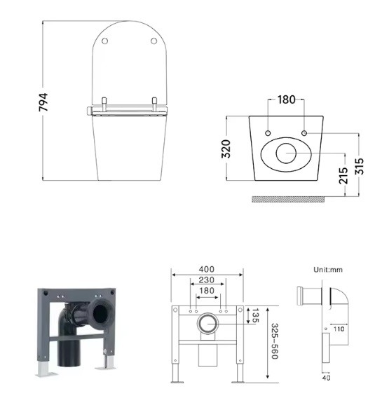 dimensiones patas y wc suspendido