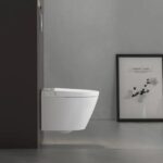 Inodoro inteligente suspendido gris / blanco con bastidor